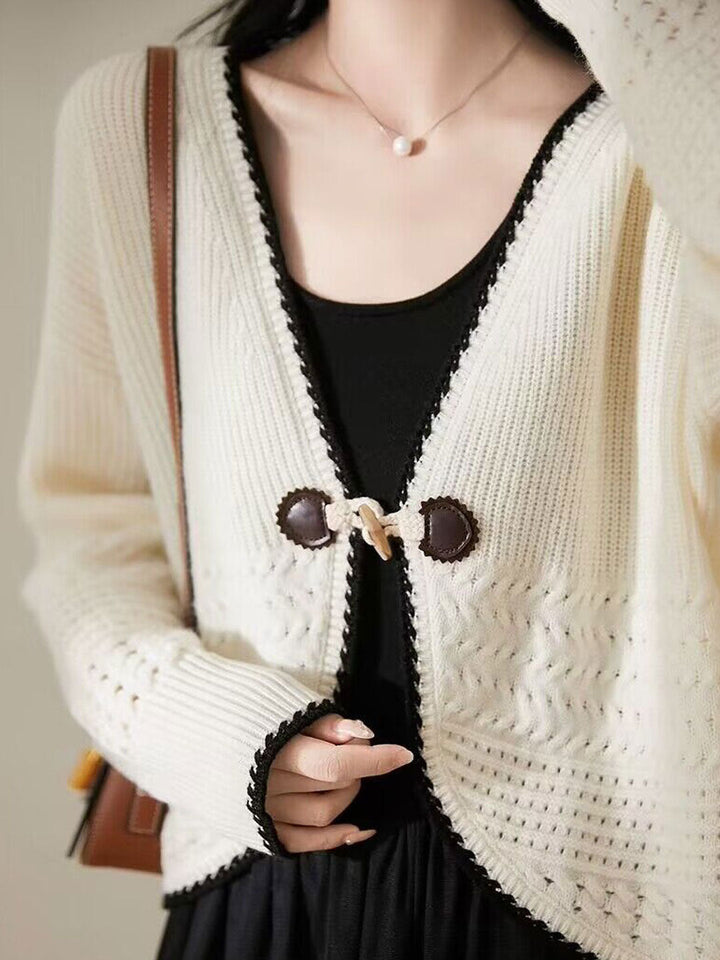 Maria Casual V-Neck Horn Button Knitted Cardigan