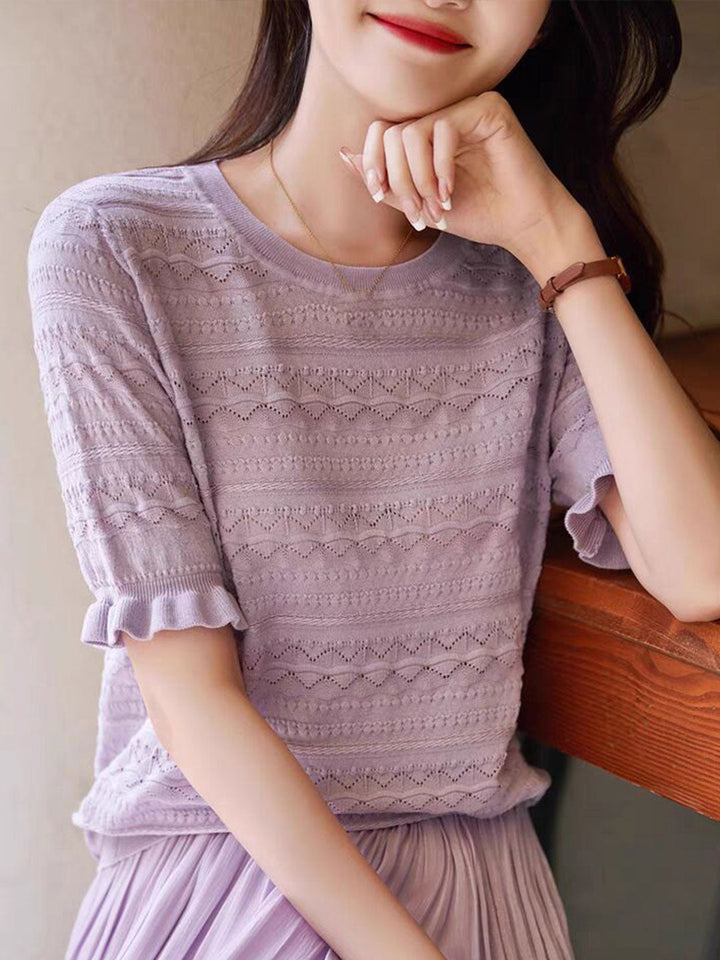 Taylor Classic Crew Neck Hollowed Knitted Top