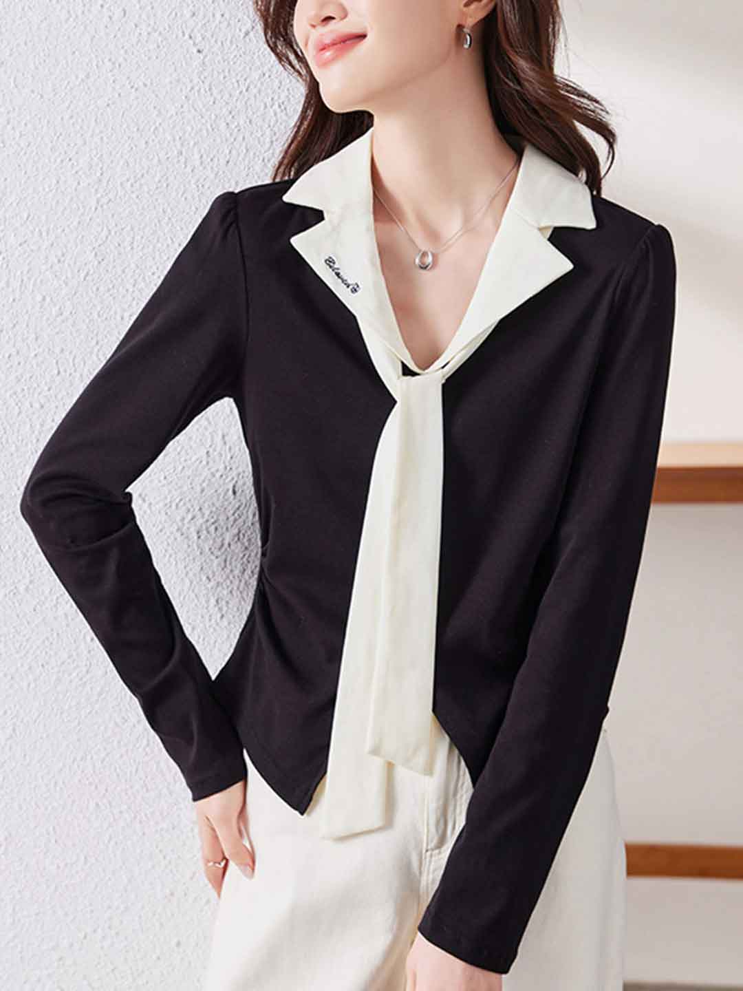 Jasmine Elegant Lapel Slim T-shirt