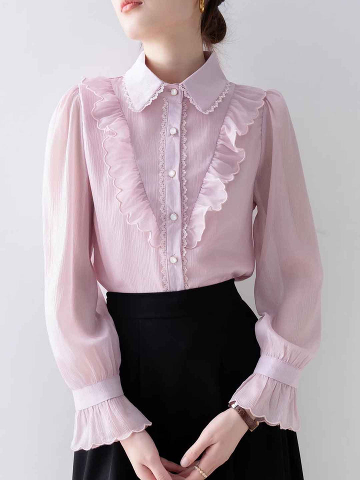 Emma Loose Doll Collar Flare Sleeve Ruffled Shirt