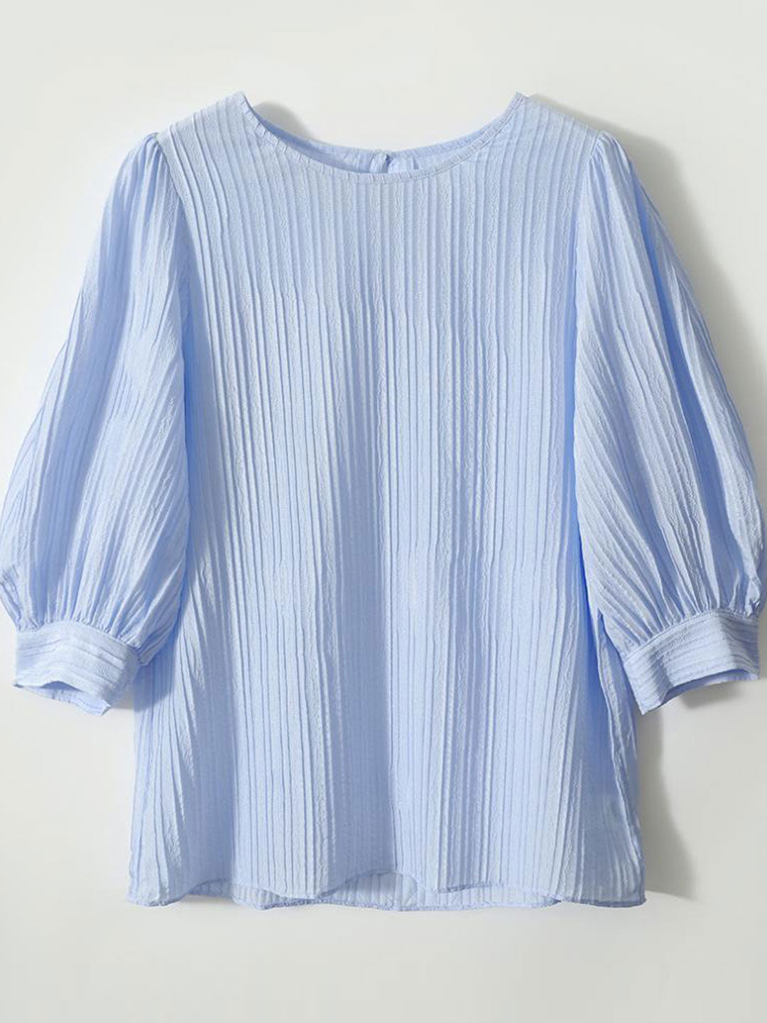 Kayla Classic Crew Neck Pleated Shirt-White