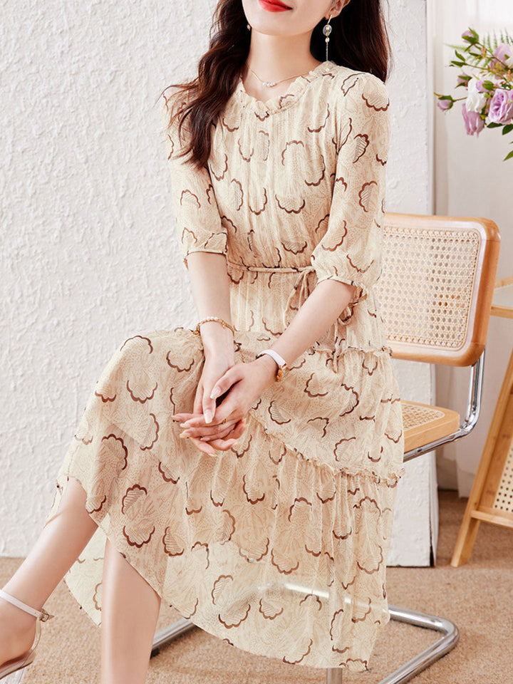 Emma Classic Auricular Ruffle Printed Dress