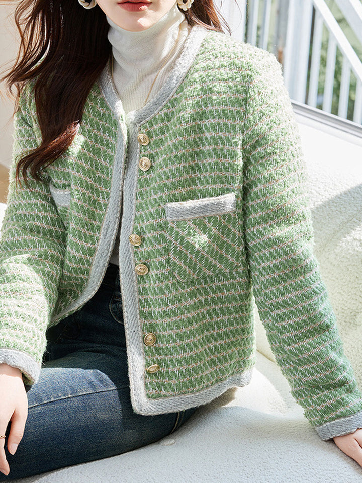 Molly Classic Crew Neck Yarn Button Tweed Jacket