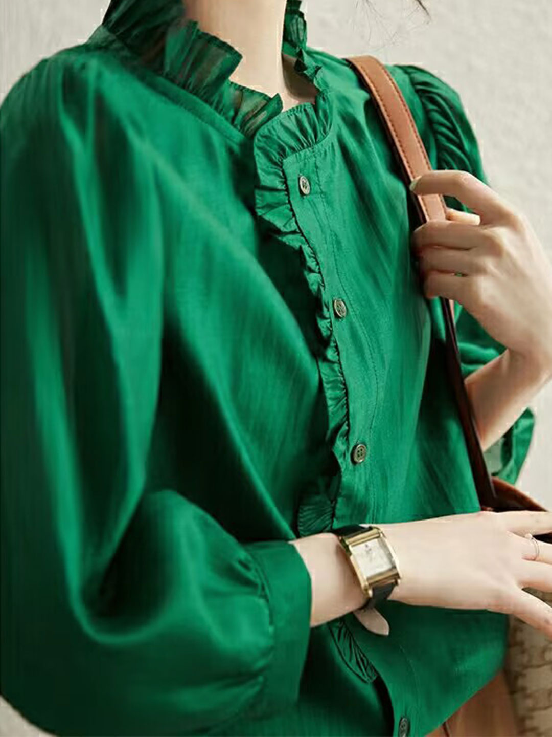 Mia Retro Auricular Chiffon Shirt-Green