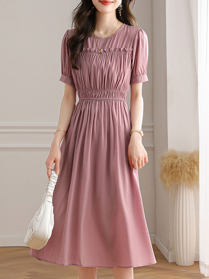 Sarah Elegant Puff Sleeve Pleated Dress