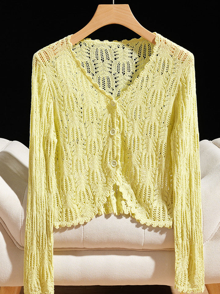 Emma Elegant V-Neck Hollowed Ice Silk Knitted Cardigan