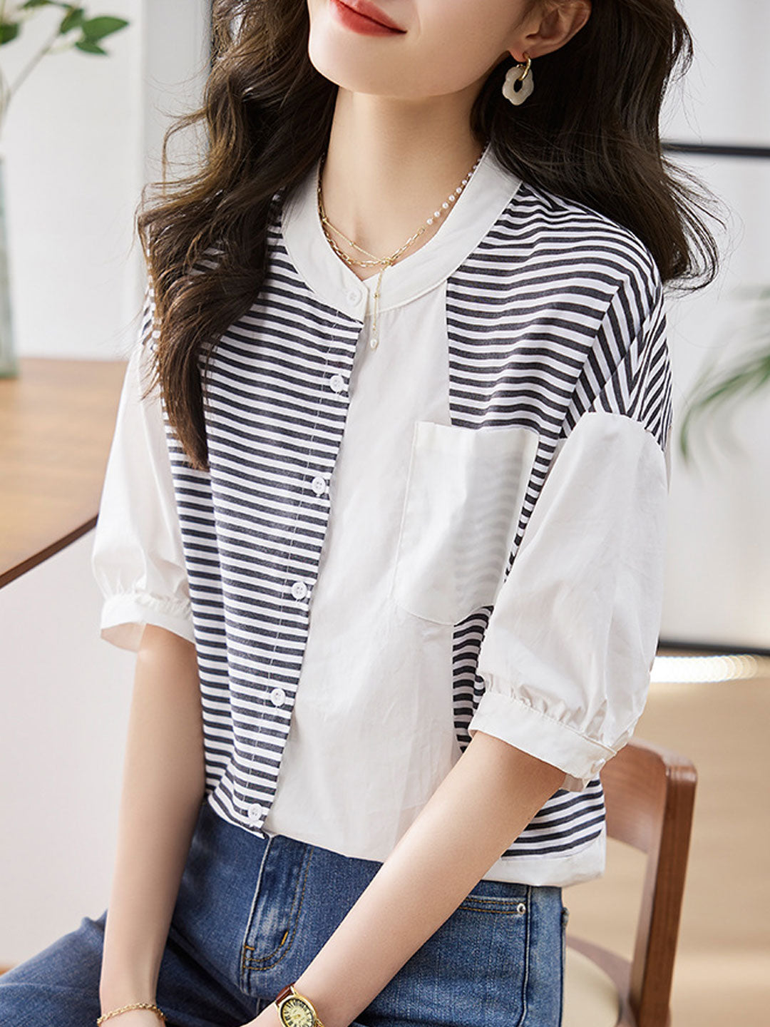 Natalie Casual Crew Neck Striped Cardigan