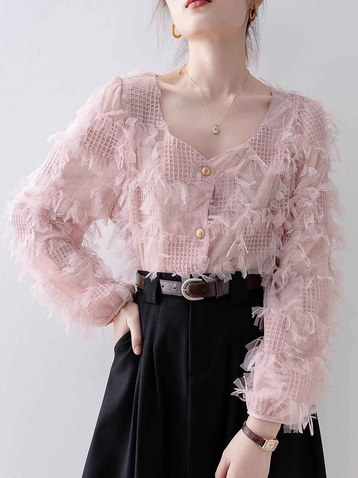 Madison Vacation Square Neck Tassel Lace Shirt