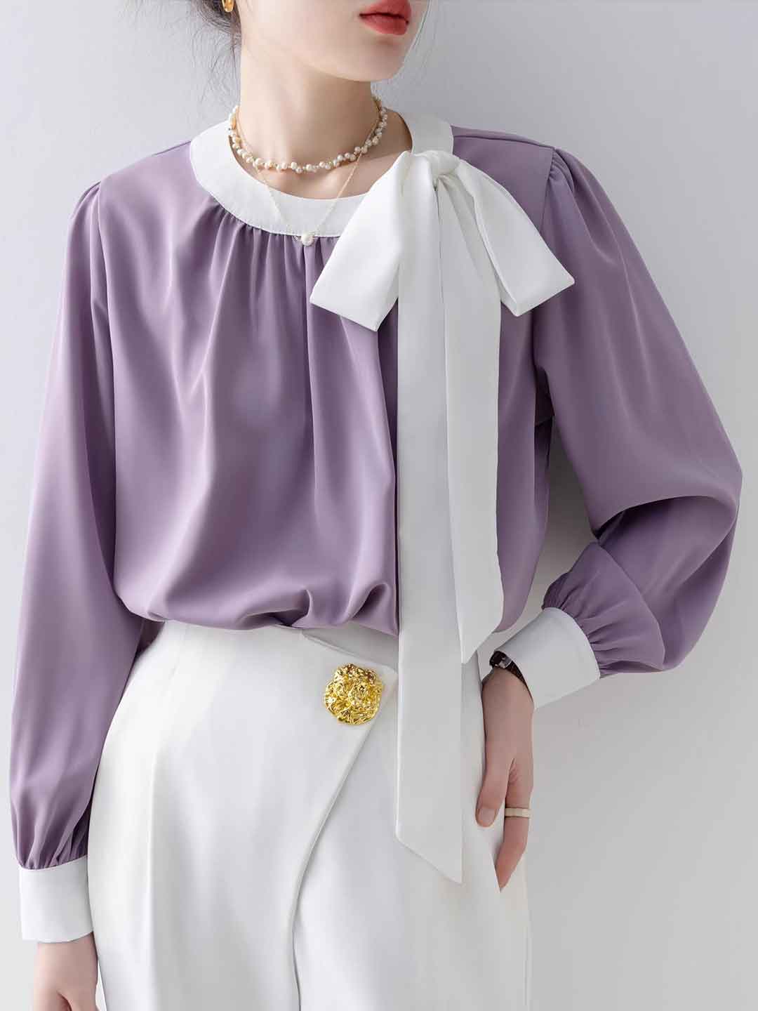 Alexis Elegant Crew Neck Bow Chiffon Shirt