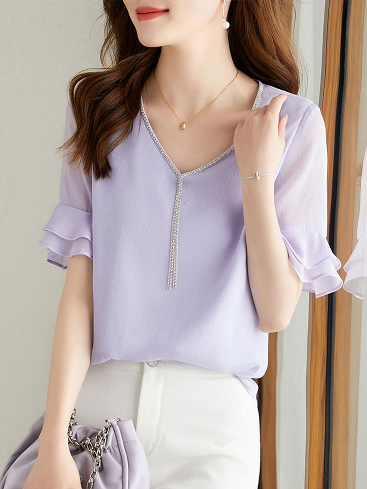 Ava Loose V-Neck Chiffon Top