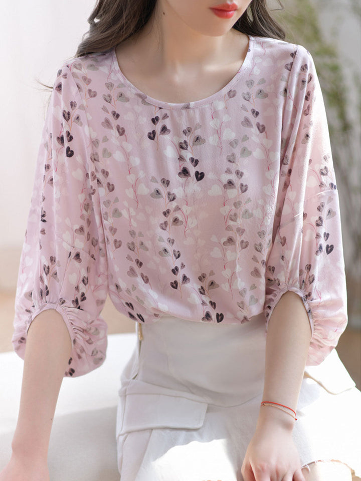 Grace Loose Balloon Sleeve Printed Blouse