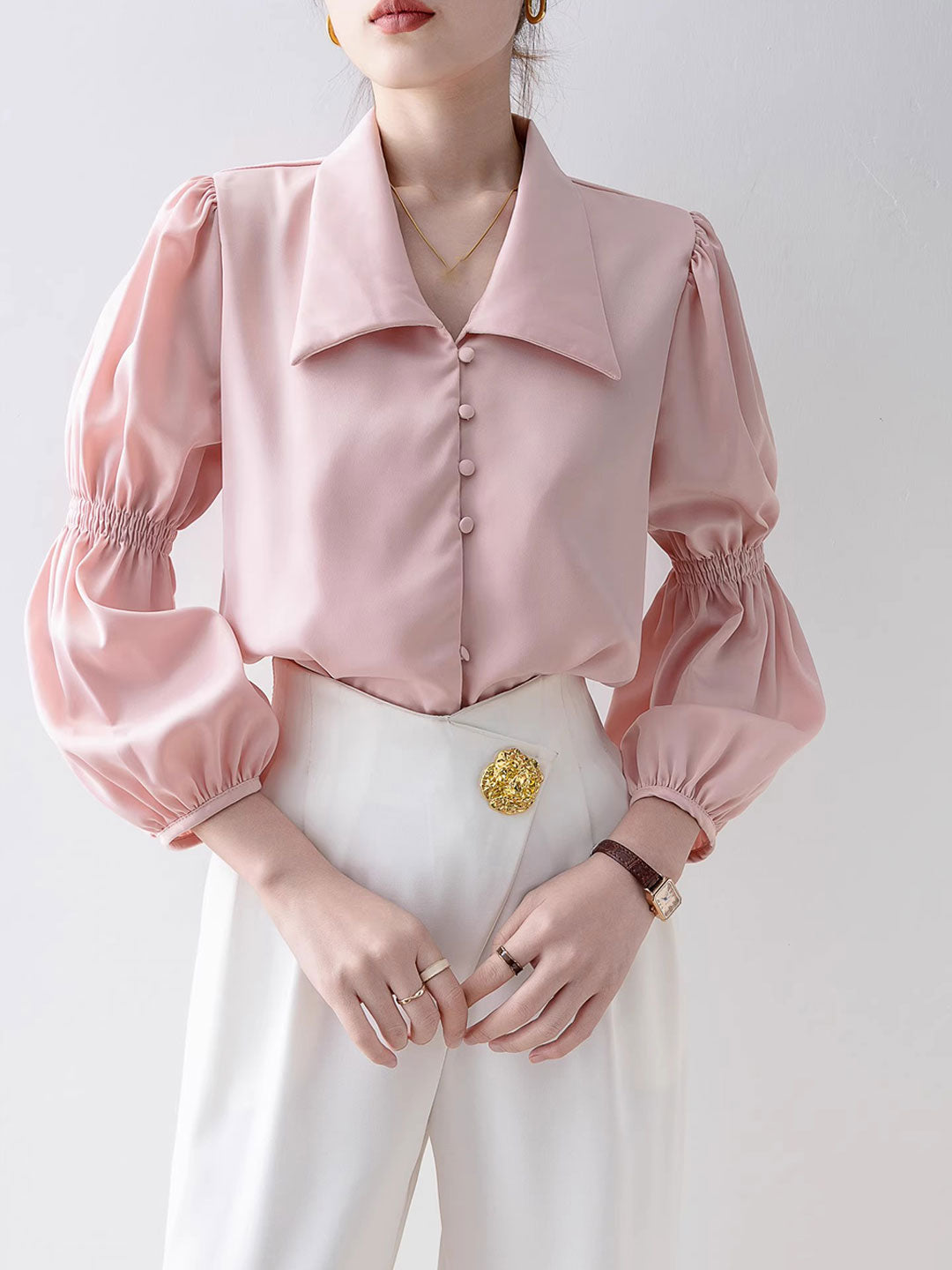 Rachel Classic Balloon Sleeve Lapel Shirt