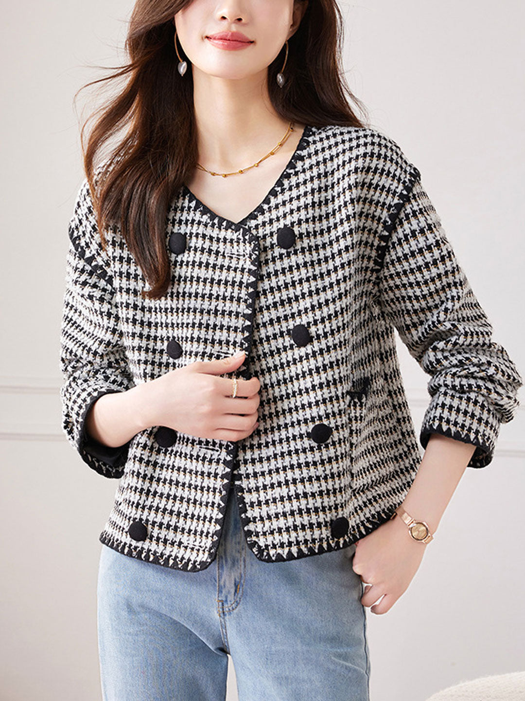 Mariah Classic Crew Neck Tweed Jacket