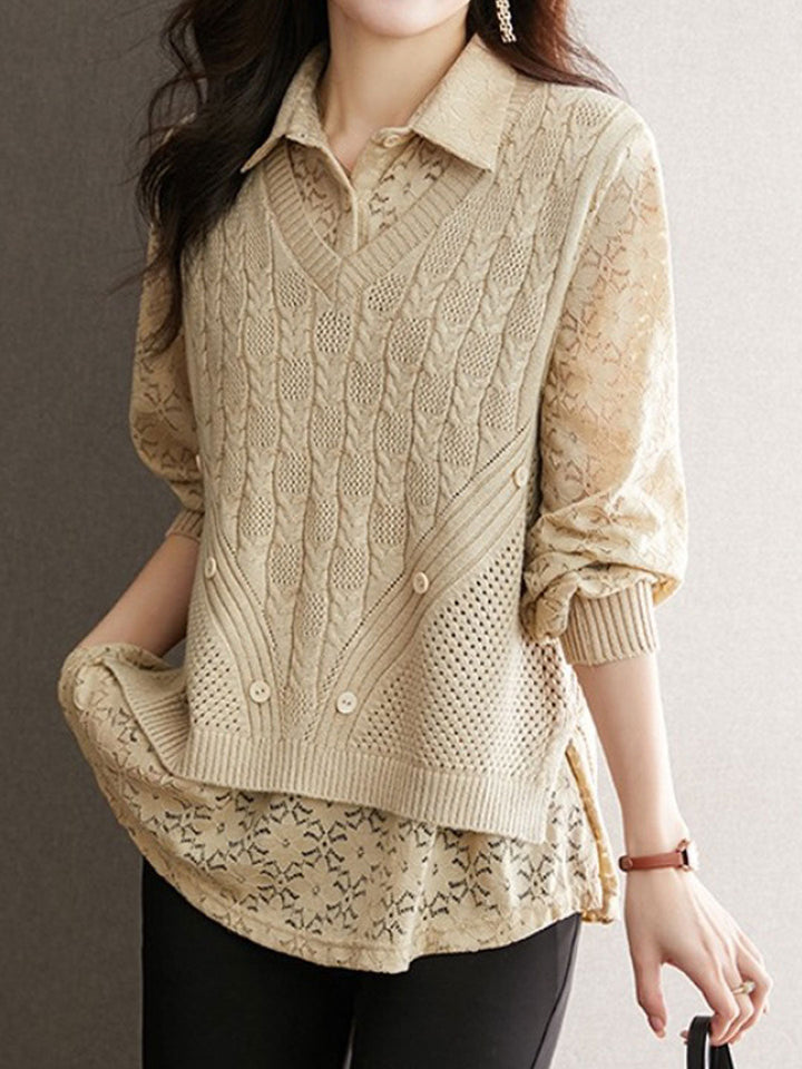 Olivia Casual Polo Collar Solid Color Knitted Top