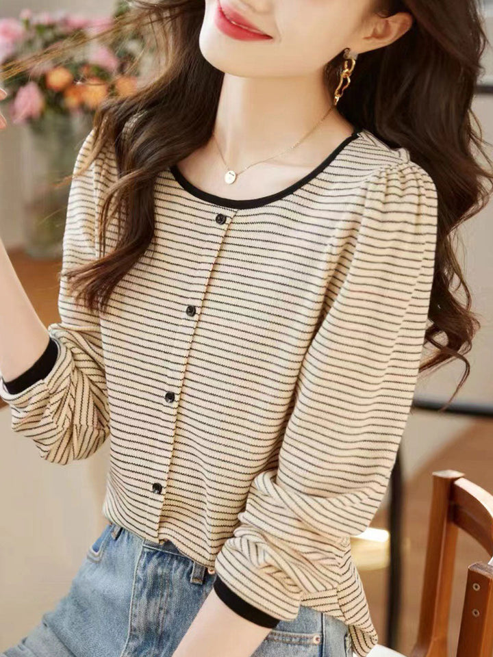 Morgan Casual Crew Neck Striped Knitted Top