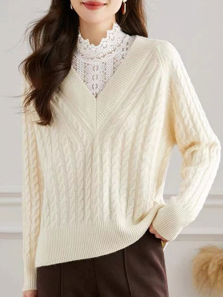 Isabella Elegant Lace Panelled Turtleneck Sweater