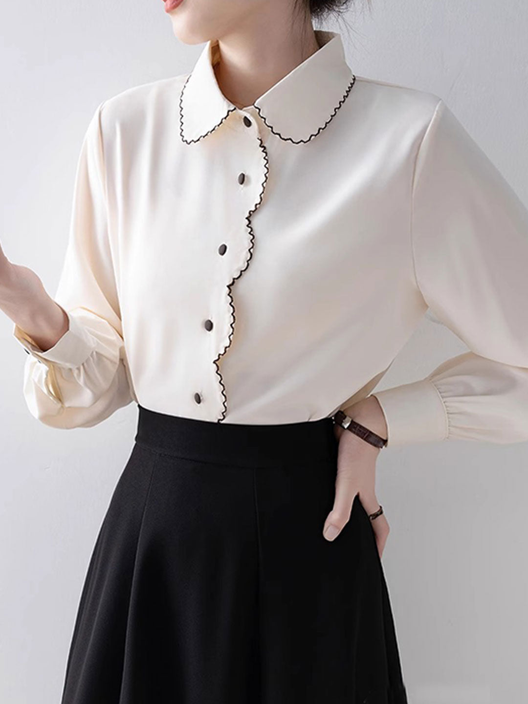 Charlotte Classic Doll Collar Lantern Sleeve Chiffon Shirt