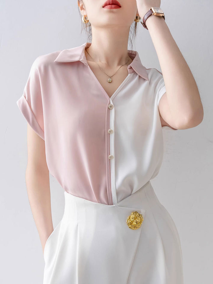 Caroline Loose Solid Color Satin Chiffon Shirt