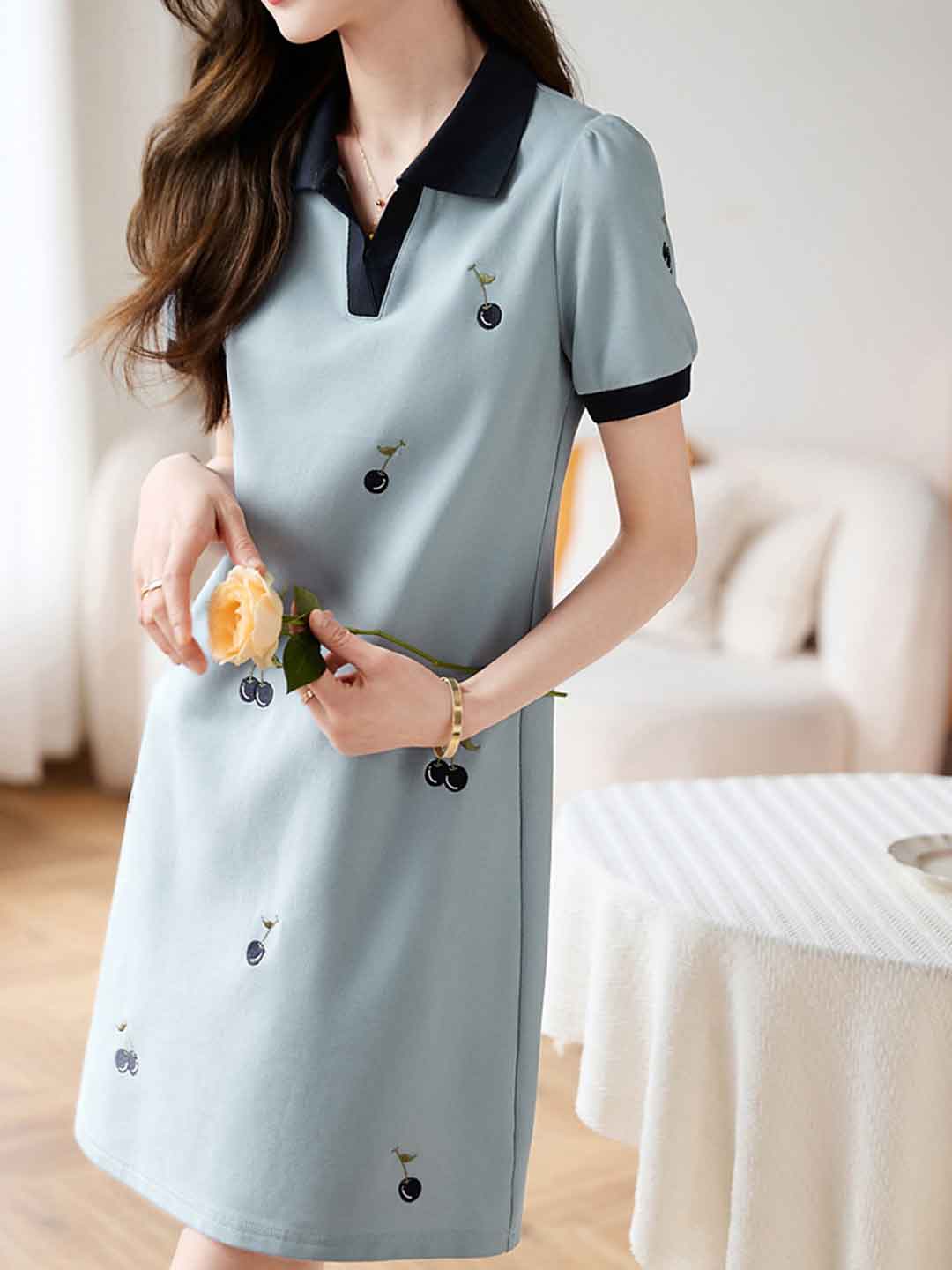 Faith Vacation Polo Collar Contrasted Color Stitching Dress