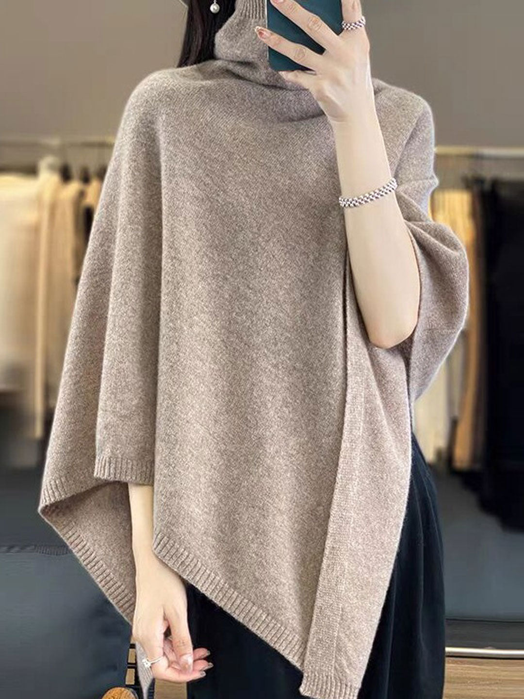 Gianna Loose Turtleneck Knitted Sweater Cape