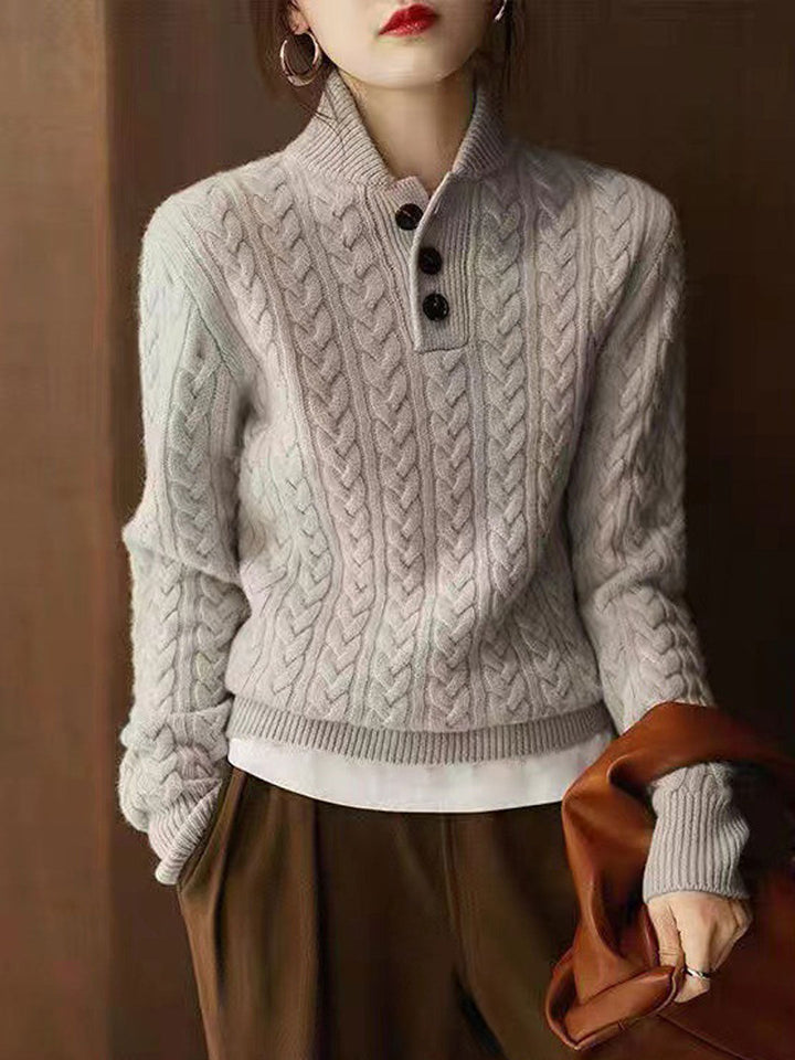 Anna Retro Solid Color Cable Knitted Top