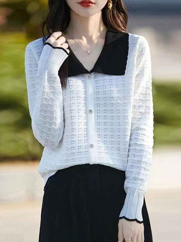 Grace Casual Doll Collar Hollowed Knitted Top