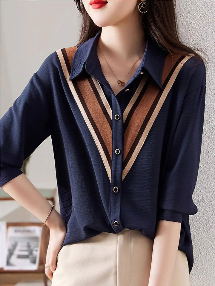 Ashley Casual Paneled Lapel Contrast Shirt