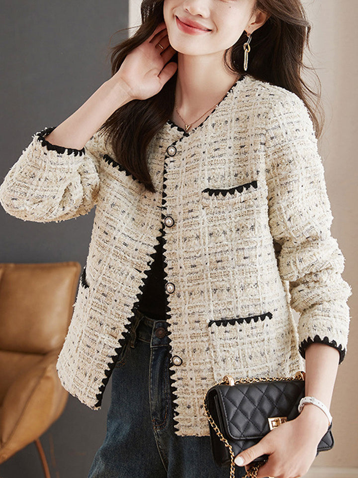 Rachel French Style Crew Neck Tweed Jacket