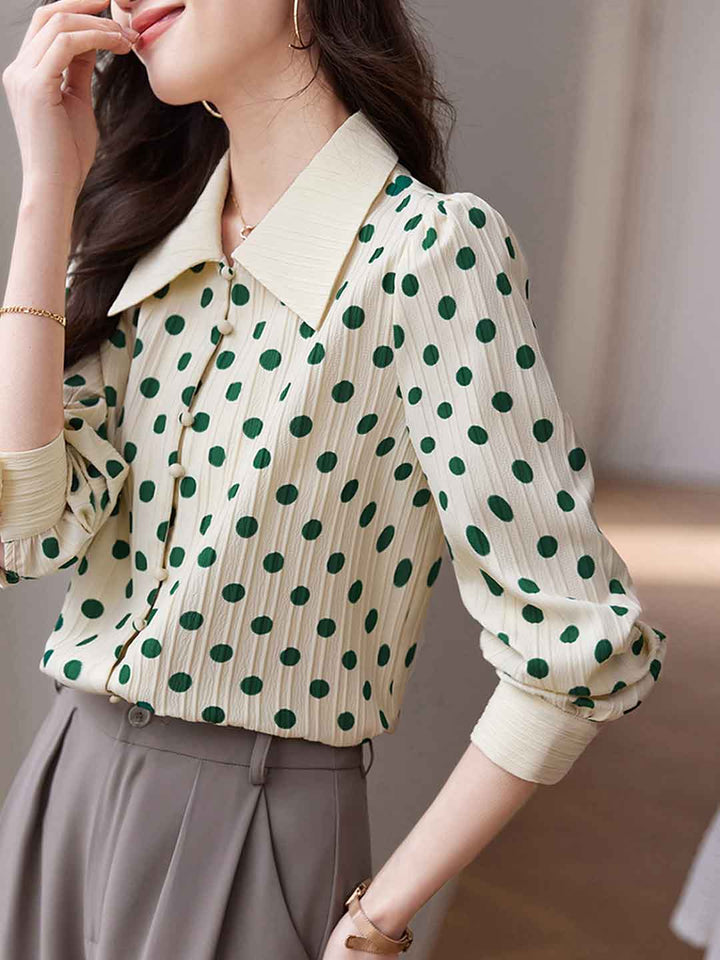 Madelyn Vintage Polka Dot Collar Shirt Top