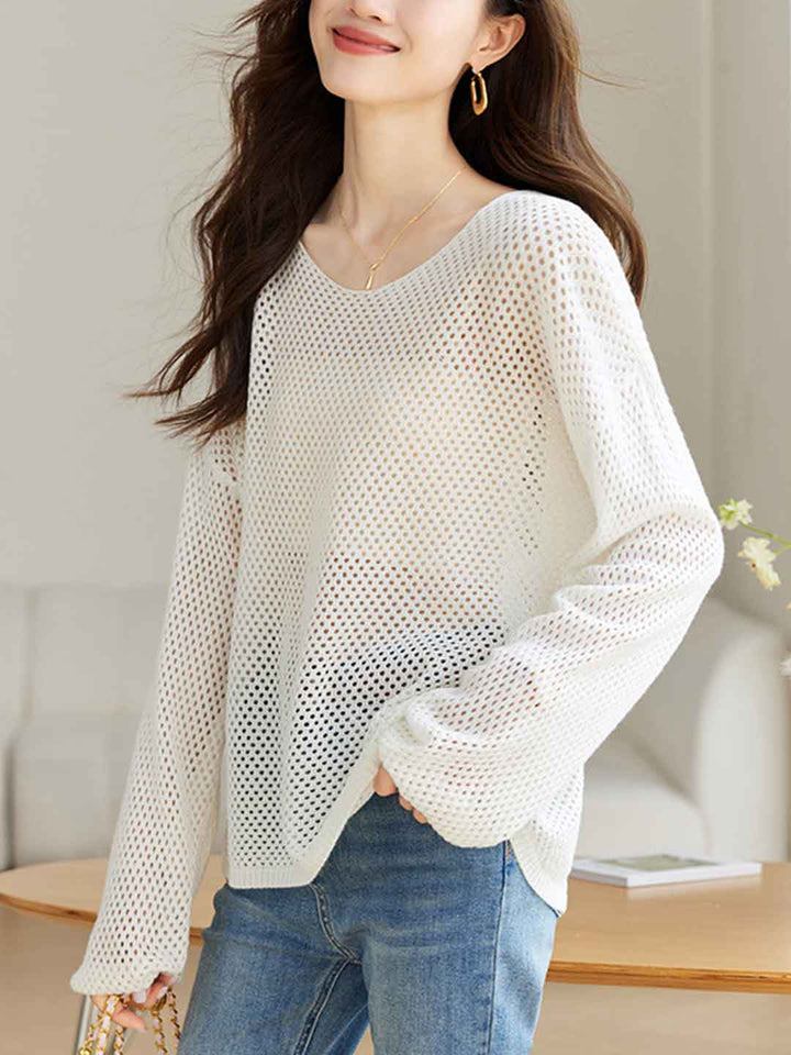 Andrea Loose Crew Neck Hollowed Knitted Top