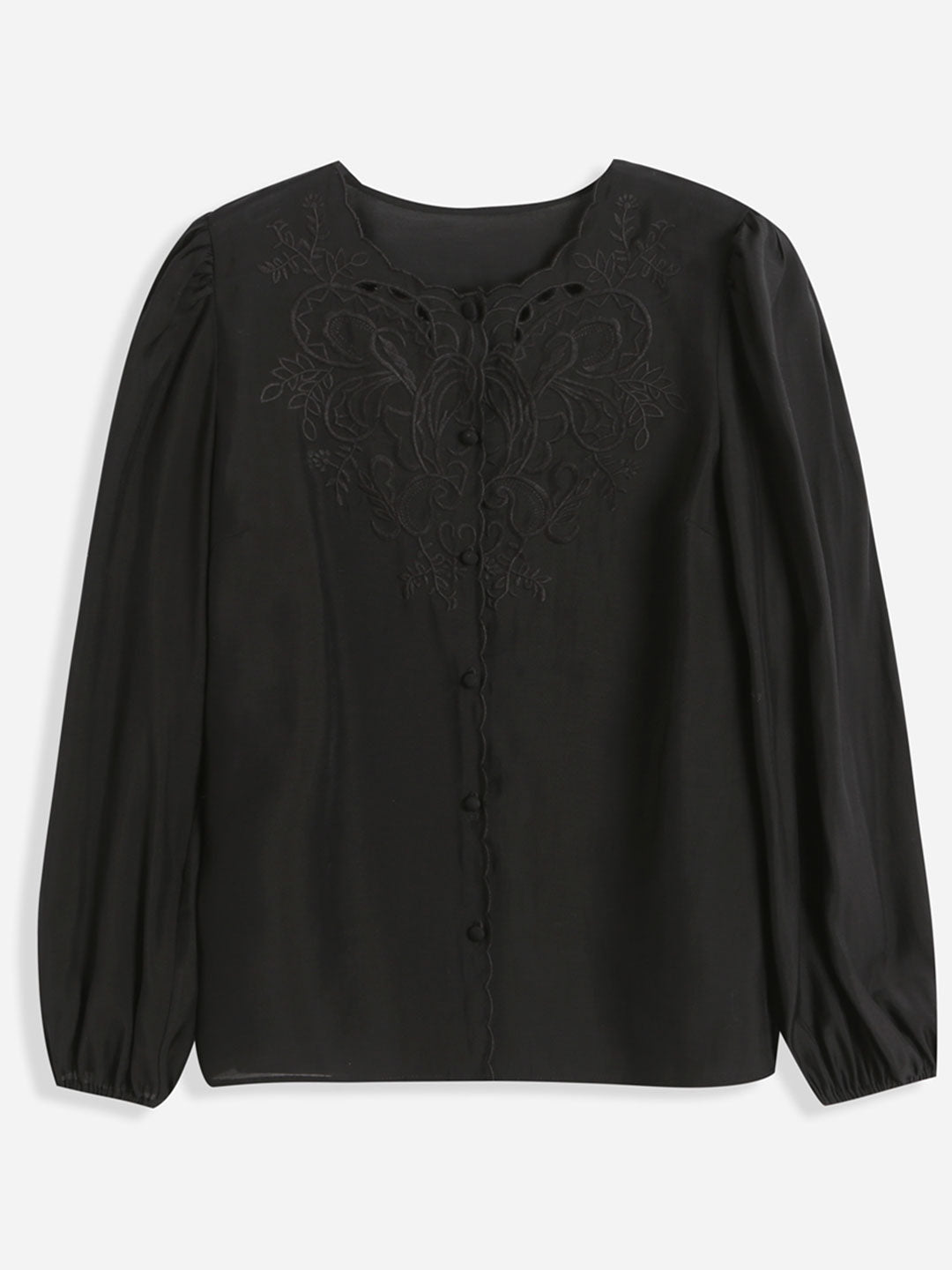 Jocelyn Elegant Embroidered Lantern Sleeve Shirt-Purple