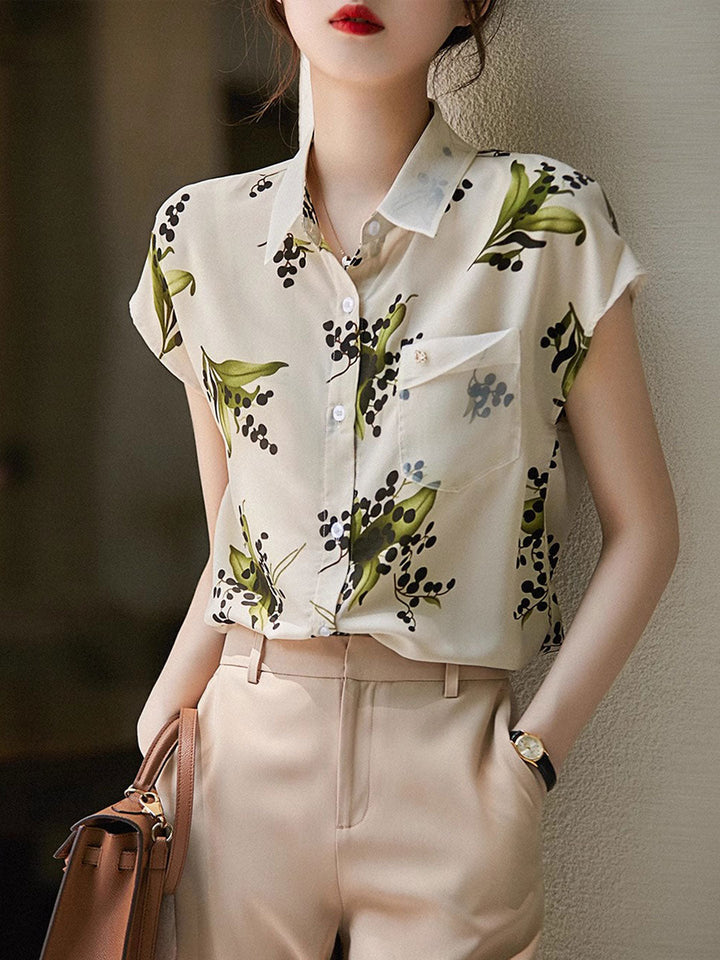 Emma Classic Lapel Printed Chiffon Top