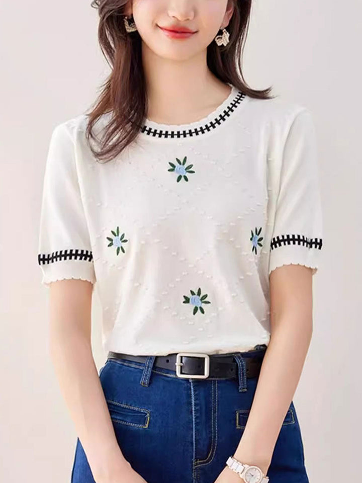 Julia Loose Diamond Embroidered Knitted Top