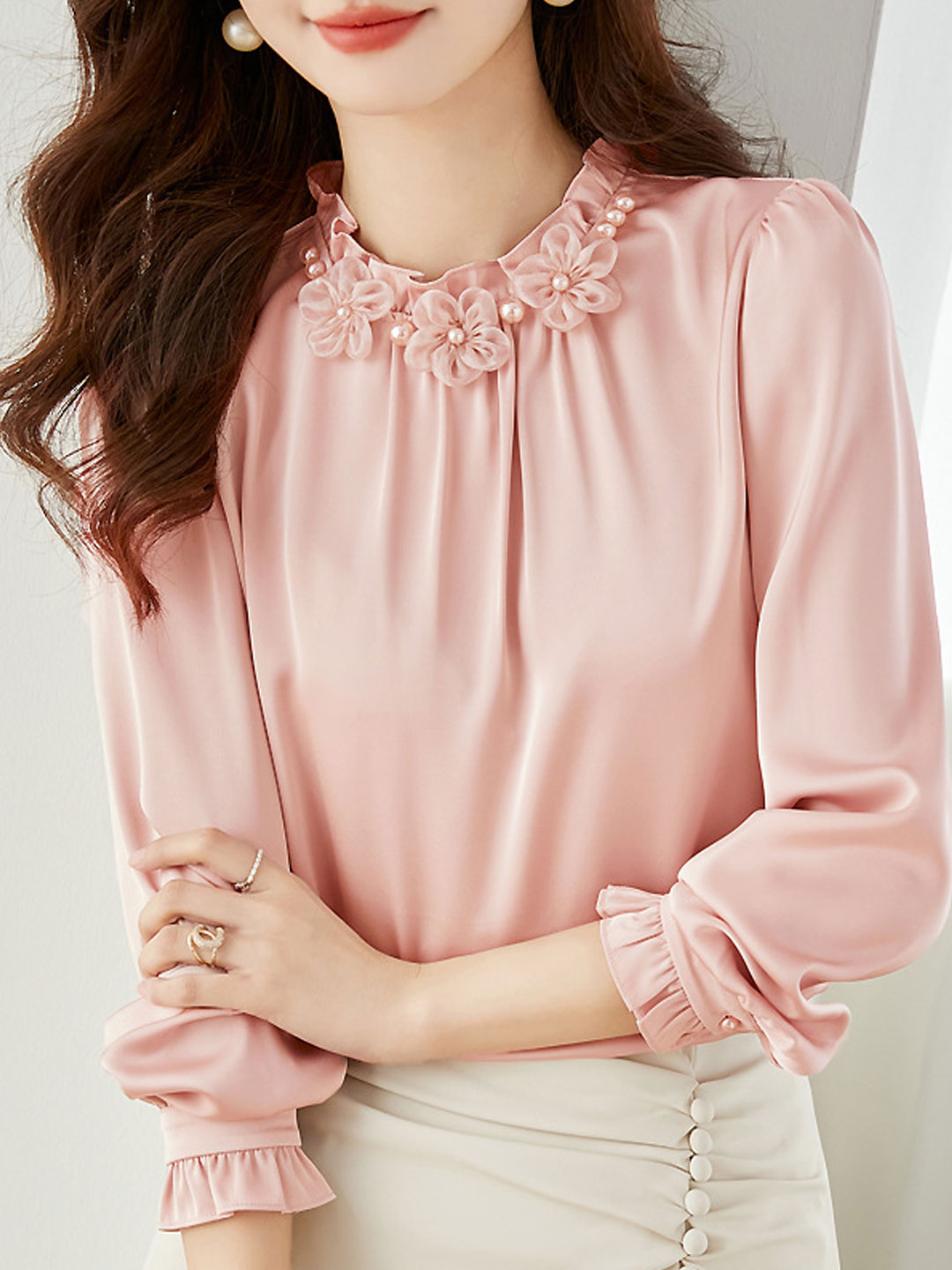 Jocelyn Classic Stand Collar Auricular Chiffon Top