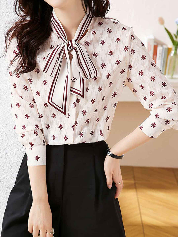 Anna Elegant Printed Ribbon Shirt