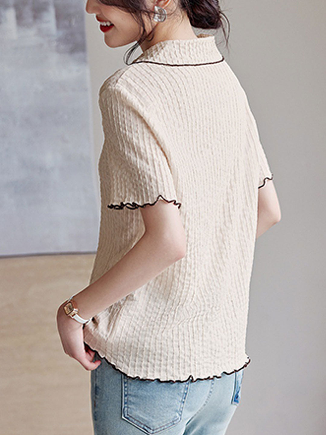 Olivia Casual Lapel Textured Top