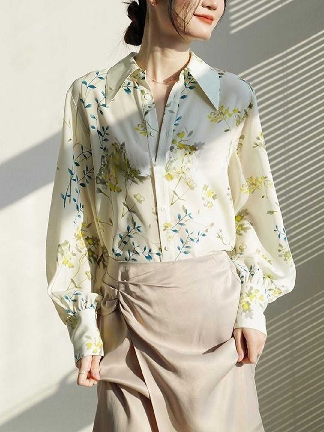 Ava Loose Polo Floral Chiffon Shirt