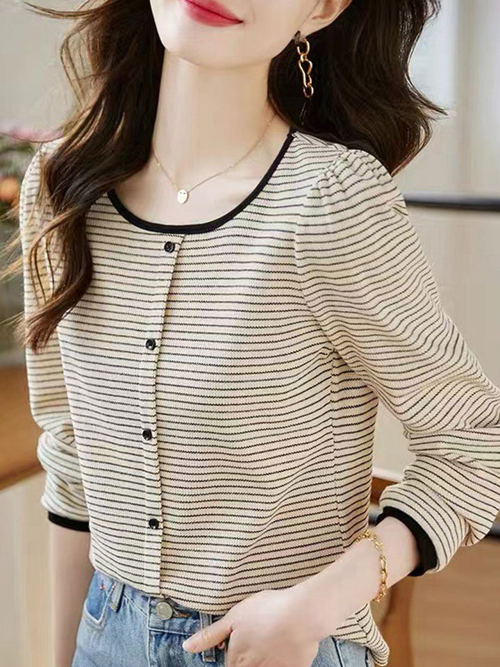 Morgan Casual Crew Neck Striped Knitted Top