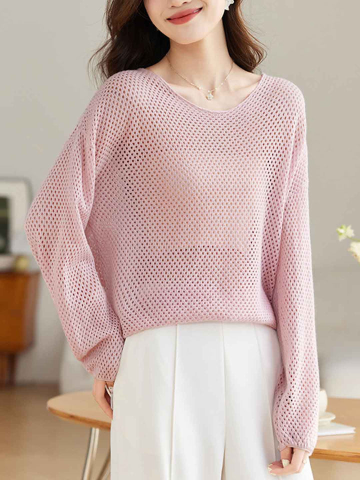 Andrea Loose Crew Neck Hollowed Knitted Top