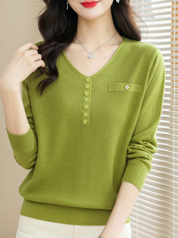 Hannah Casual V-Neck Solid Color Knitted Top