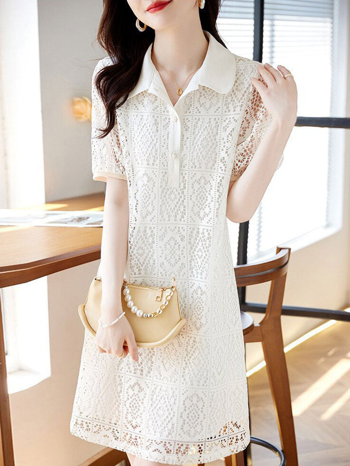 Olivia Retro Lapel Hollowed Embroidered Dress