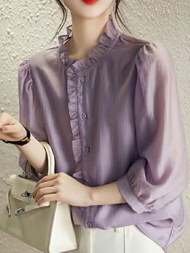 Mia Retro Auricular Chiffon Shirt-White