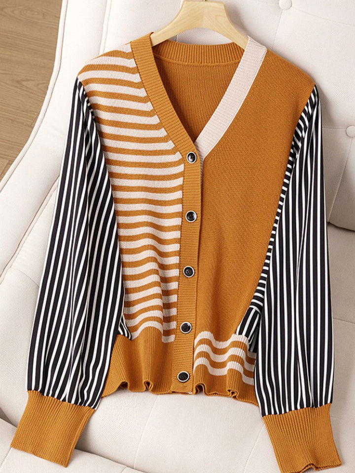 Trinity Casual V-Neck Striped Knitted Cardigan