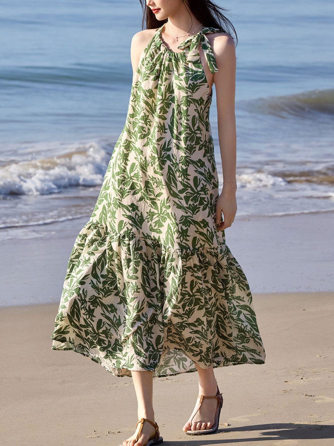 Grace Vacation Floral Printed Tie Dress