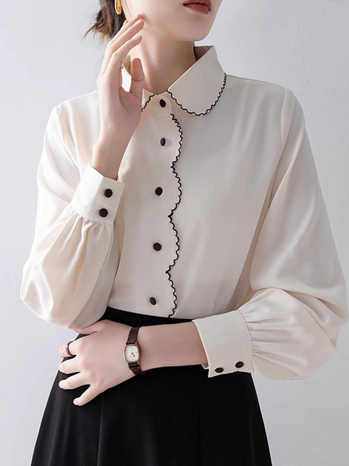 Charlotte Classic Doll Collar Lantern Sleeve Chiffon Shirt