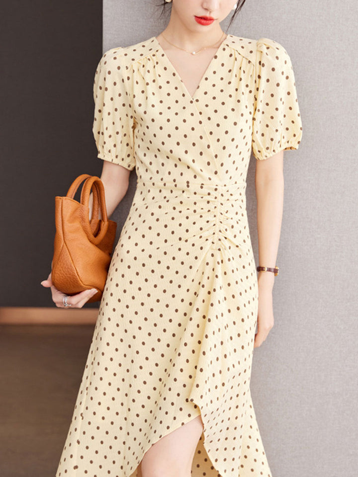 Chloe V-Neck Polka Dot Printed Irregular Dress