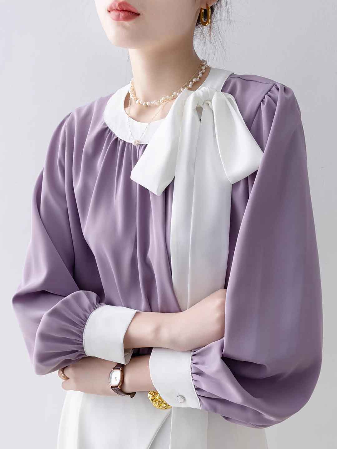 Alexis Elegant Crew Neck Bow Chiffon Shirt