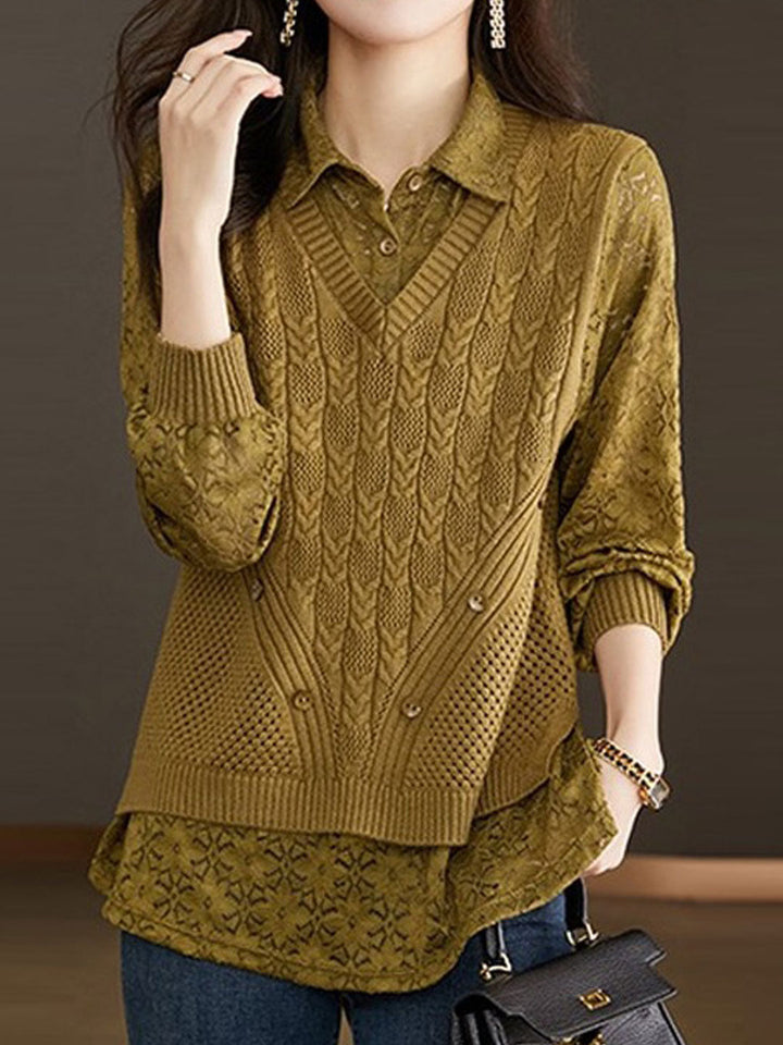 Olivia Casual Polo Collar Solid Color Knitted Top