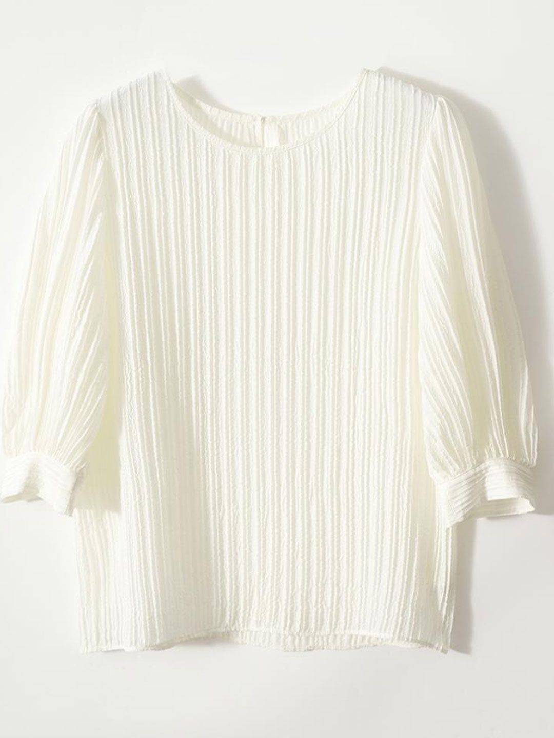 Kayla Classic Crew Neck Pleated Shirt-White