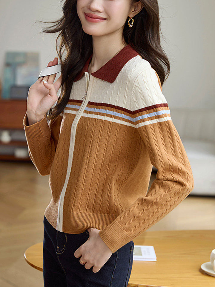 Zoe Retro Polo Collar Contrasting Knitted Cardigan